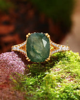 FERNANDA Cushion Cut Moss Agate Split Shank Engagement Ring